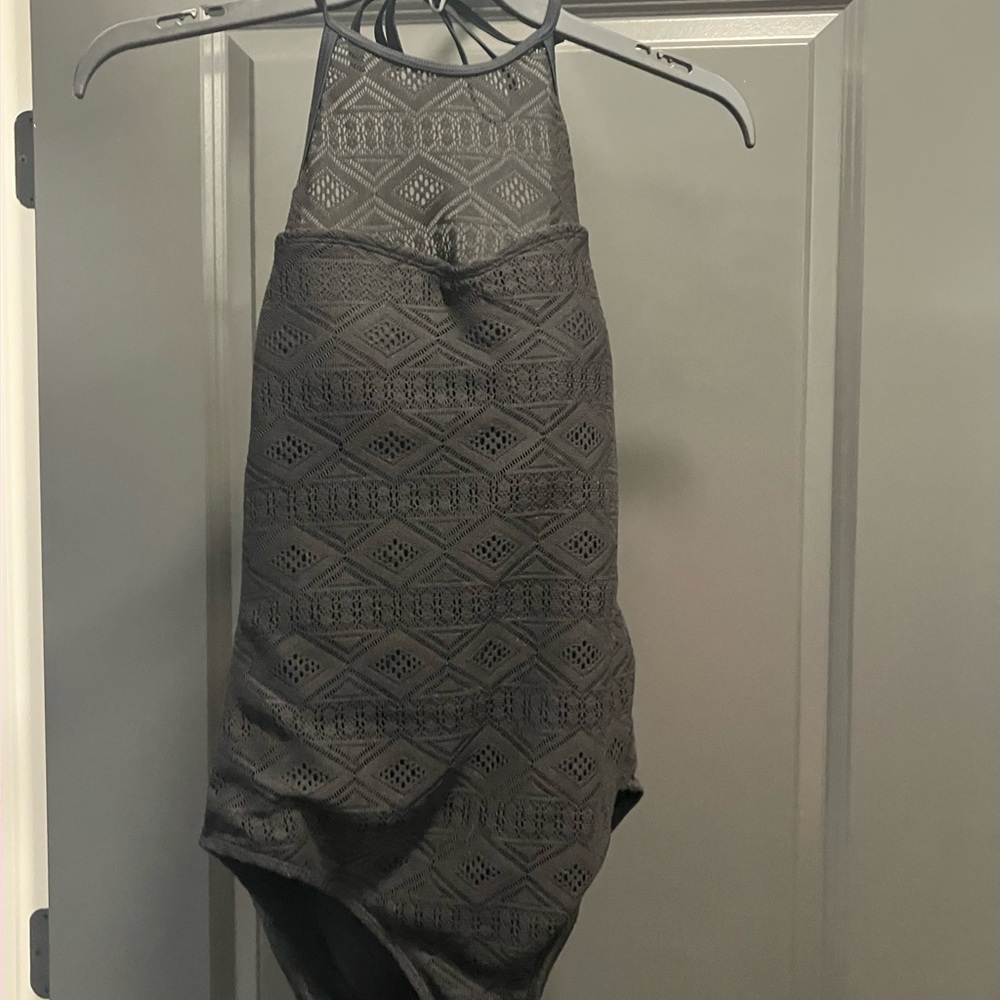 SO Black Lace Halter One-Piece Swimsuit